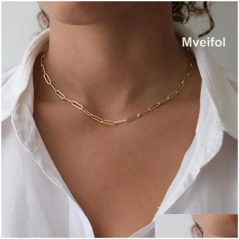 chains mveifol stainless steel paper clip link chain necklace for women paperclip choker jewelry