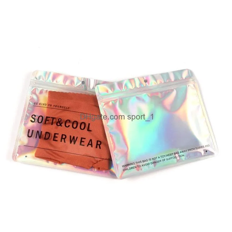 100pcs/lot aluminum foil hologram underwear bag 18x16cm flat waterproof under cloth storage bag with hang hole
