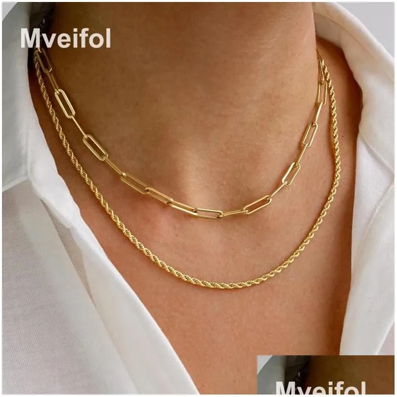 chains mveifol stainless steel paper clip link chain necklace for women paperclip choker jewelry