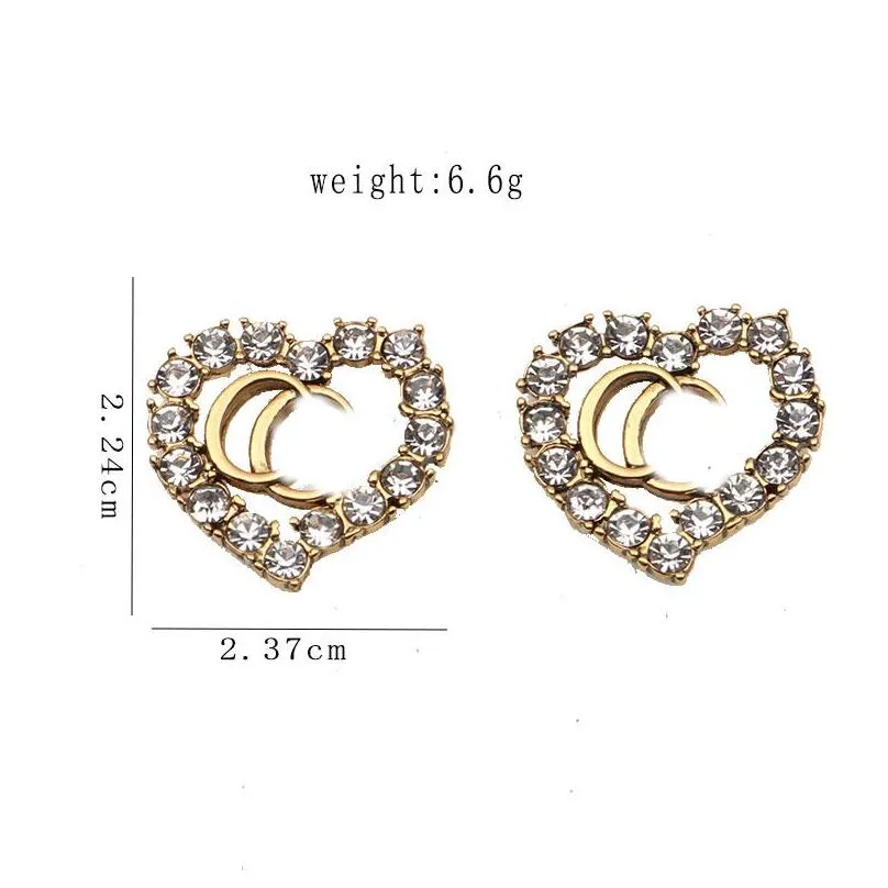 sweet 18k gold plated luxury brand designers double letters stud clip chain geometric famous women 925 silver crystal rhinestone earring wedding party