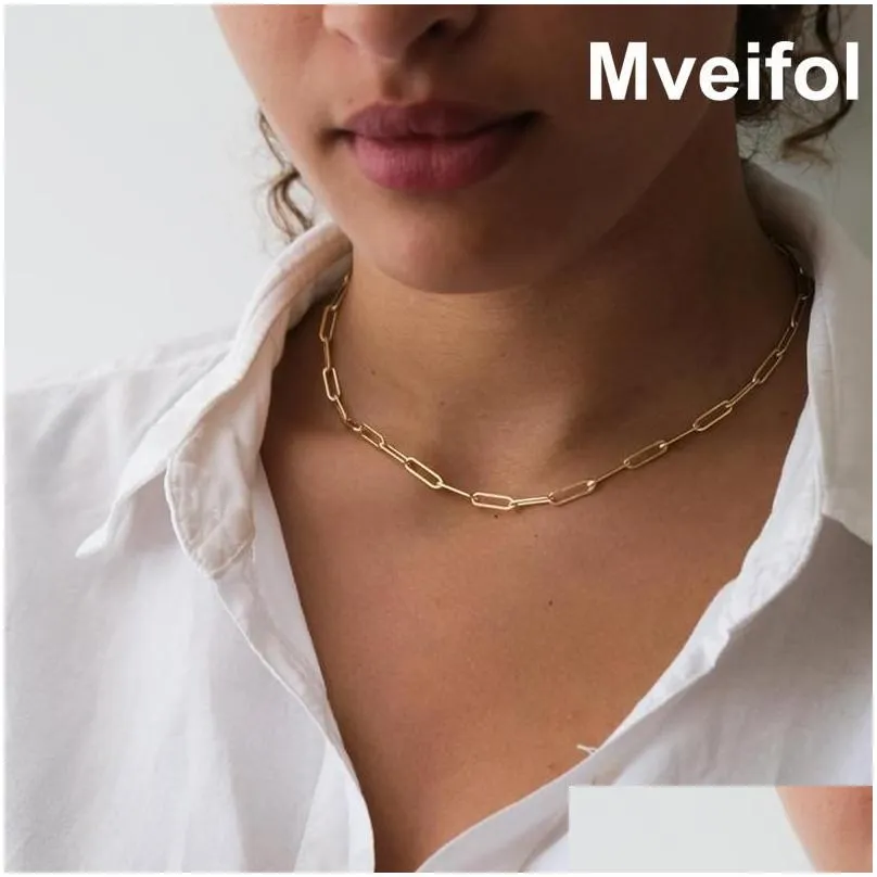 chains mveifol stainless steel paper clip link chain necklace for women paperclip choker jewelry