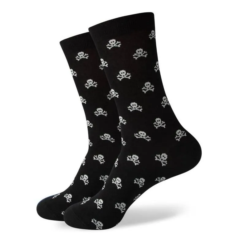 mens socks match-up skull and crossbones patterned cotton blend dress