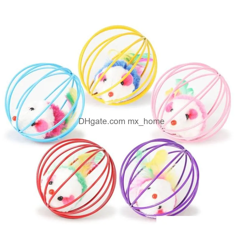 cat toy metal ball cage with plush mouse inside pet scratching toy pets fur mouse ball cat toy pet supplies