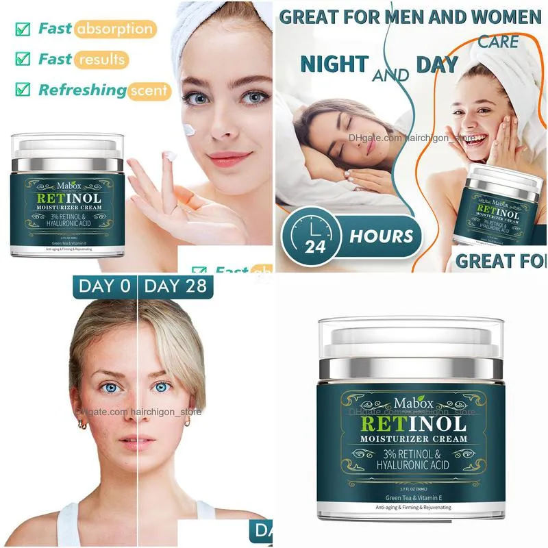 mabox retinol 3% moisturizer face cream lotion vitamin e collagen anti-aging remove acne face serum 50ml