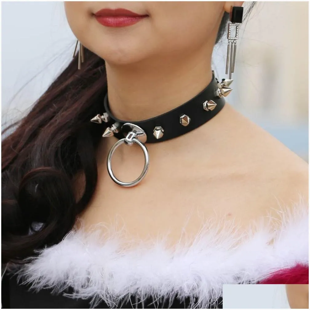 o-round spike stud choker collar women harness choker necklace for women 2020 punk leather chocker gothic jewelry