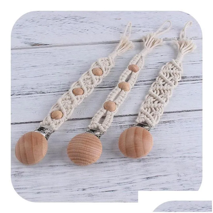  diy weave baby pacifier clips wood beaded pacifier soother holder clip baby clip chain holder nipple teether dummy strap chain