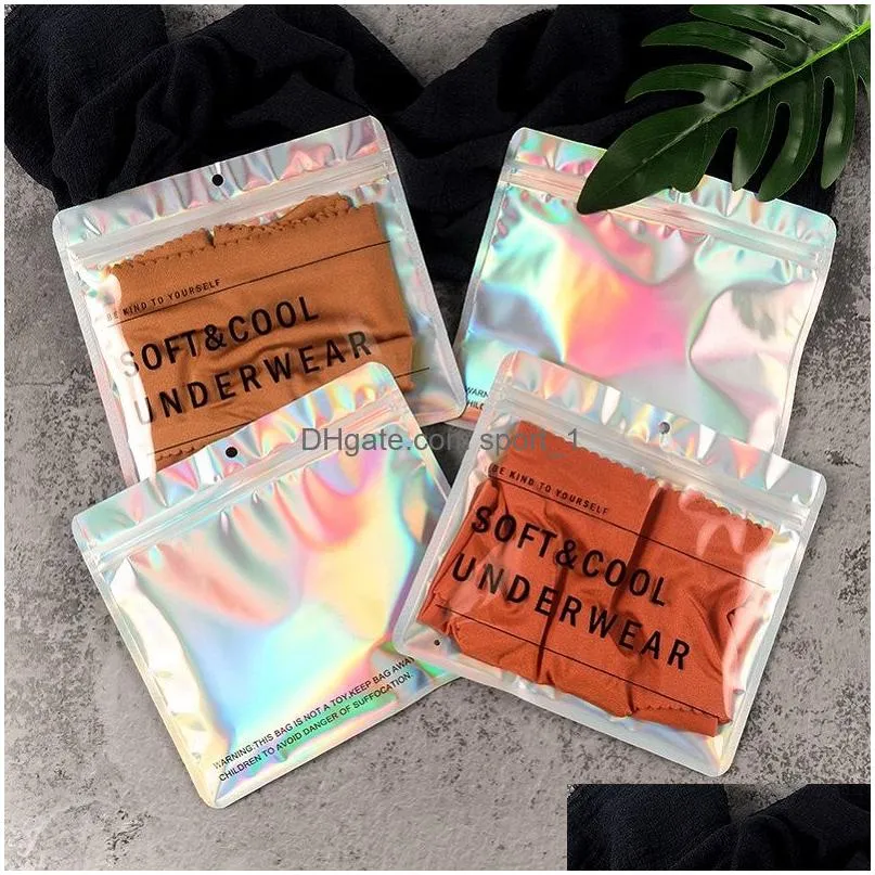 100pcs/lot aluminum foil hologram underwear bag 18x16cm flat waterproof under cloth storage bag with hang hole