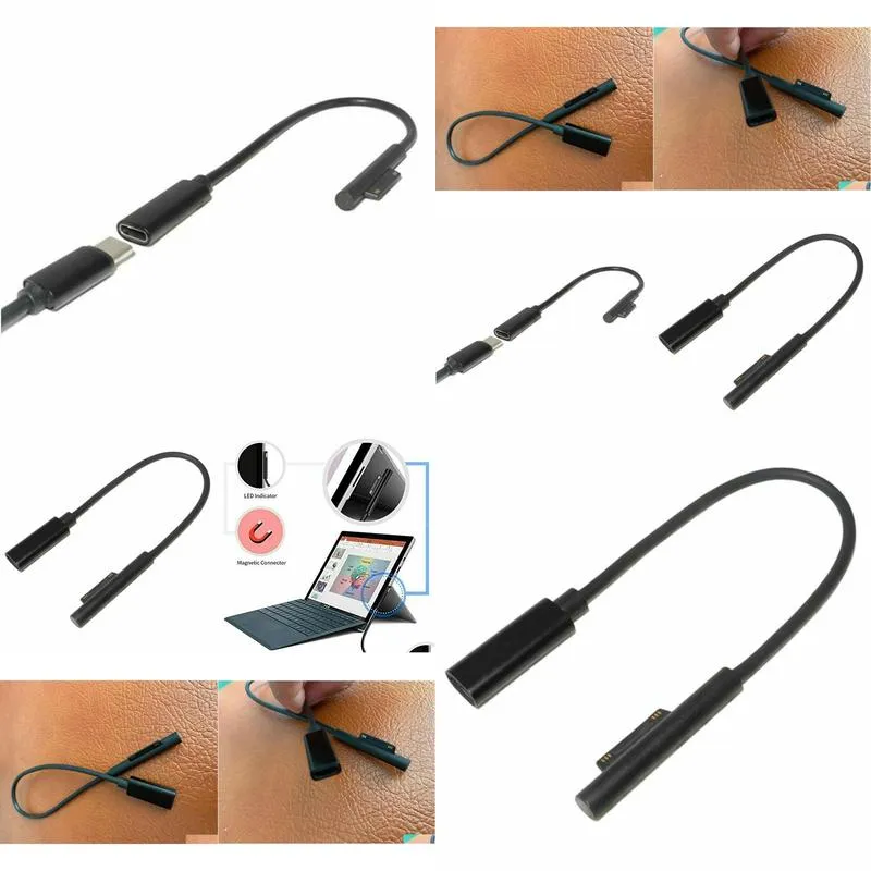 black 0.25m usb type c female to surface pd  cable for microsoft surface pro 6 5 4 3
