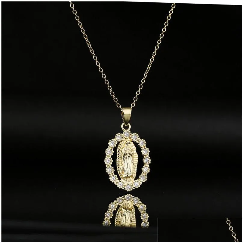 pendant necklaces white virgin mary for women gold chains necklace crystal peace zircon catholic jewelry virgen de guadalupe