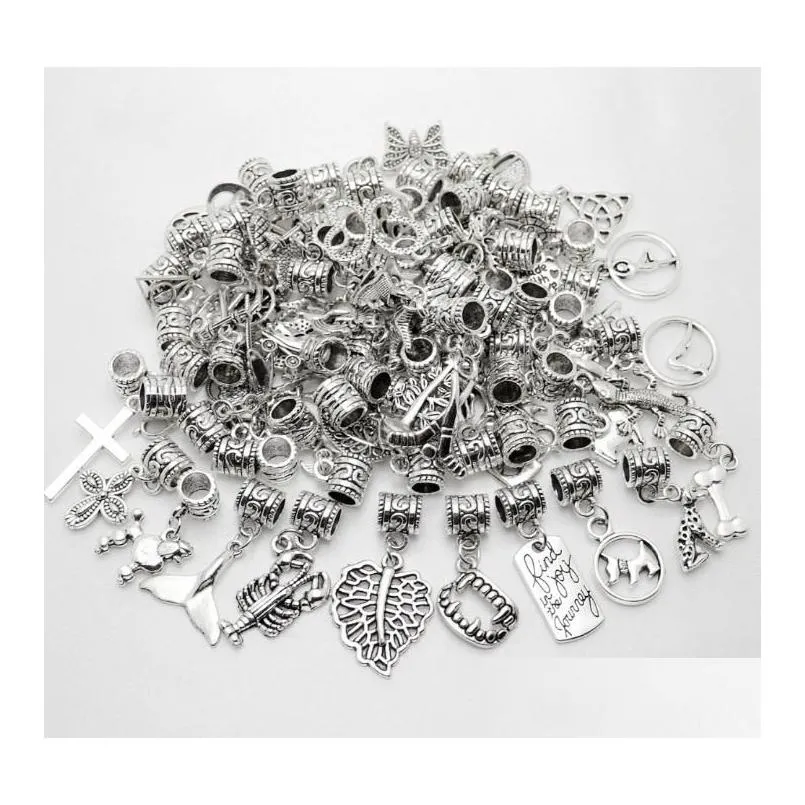 100pcs/lot alloymixed vintage charms pendant big hole beads fit pandora charms bracelets necklace diy jewelry making