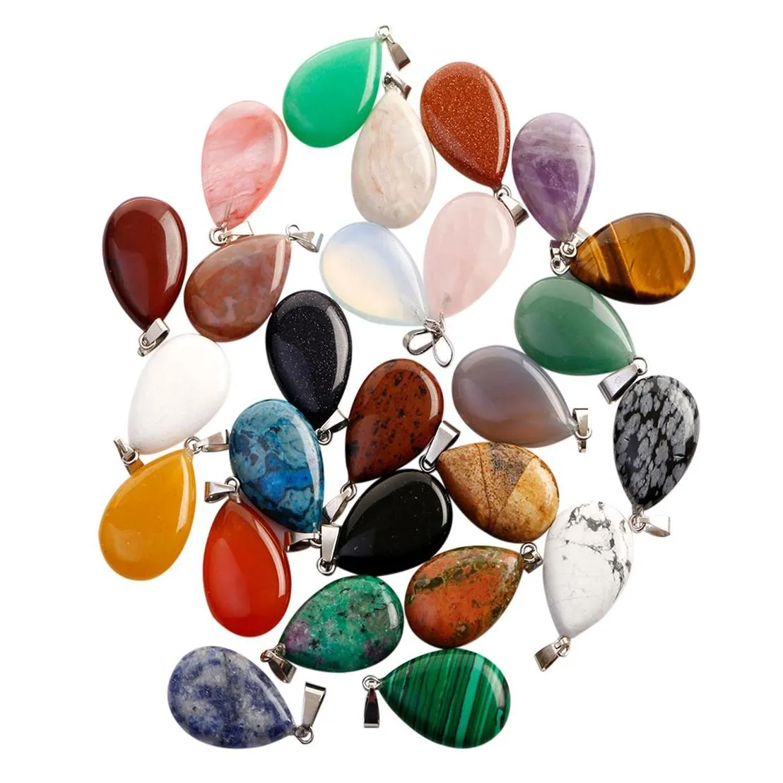 wholesale fashion natural stone pear-shaped flat drop chakra crystal pendants 16x24mm for jewelry making necklace ladies gifts