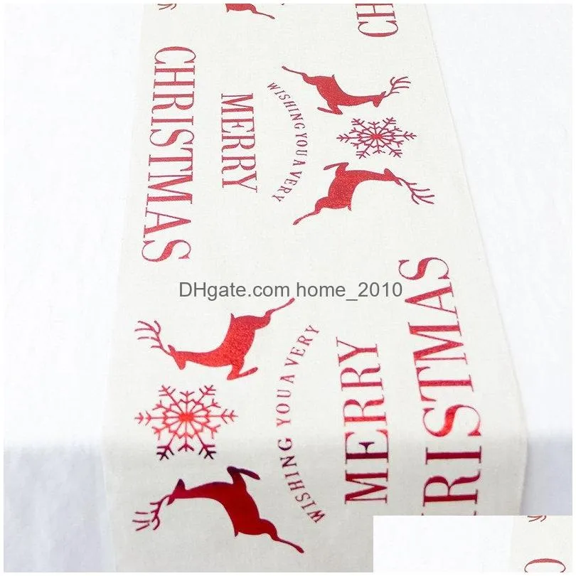 christmas cotton tablecloth snowflake elk printed tablecloth red white cartoon table runner xmas household desktop decoration