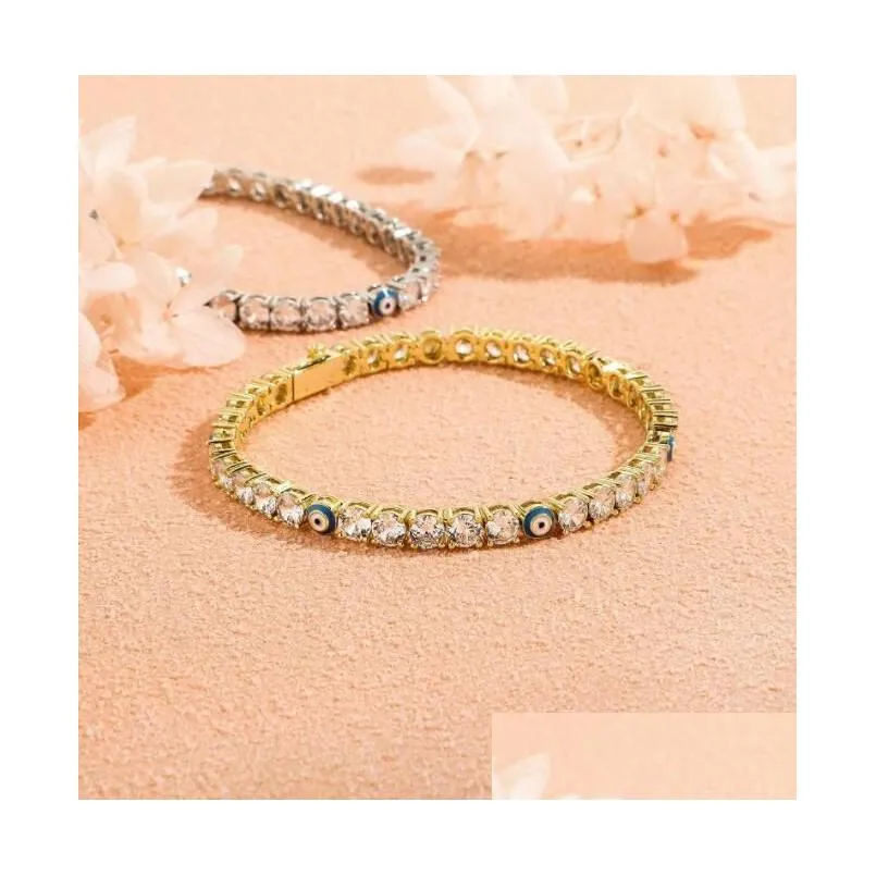evil eye tennis bracelet hip hop bracelets for women blue stone beads bracelet mens jewellery