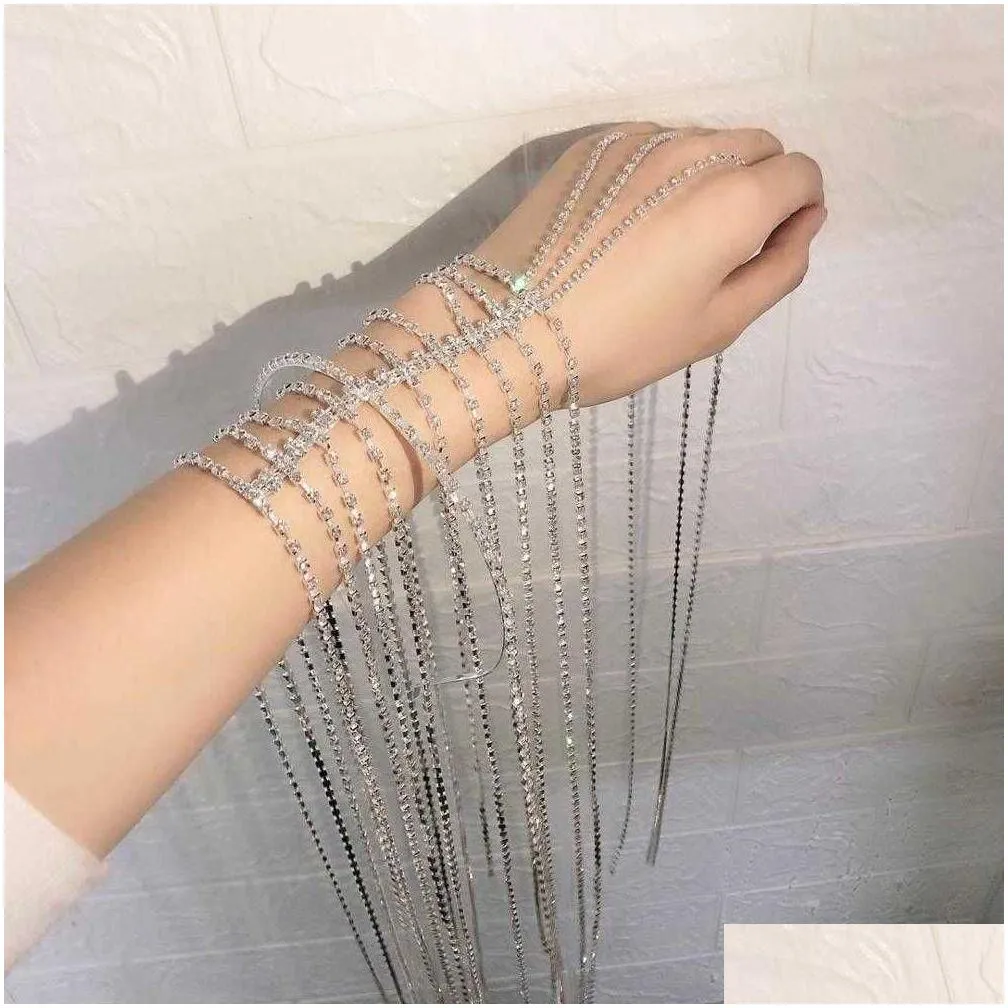 fashion selling bridal headband long tassel hair chain accessories suitable for womens crystal multi strand 210707