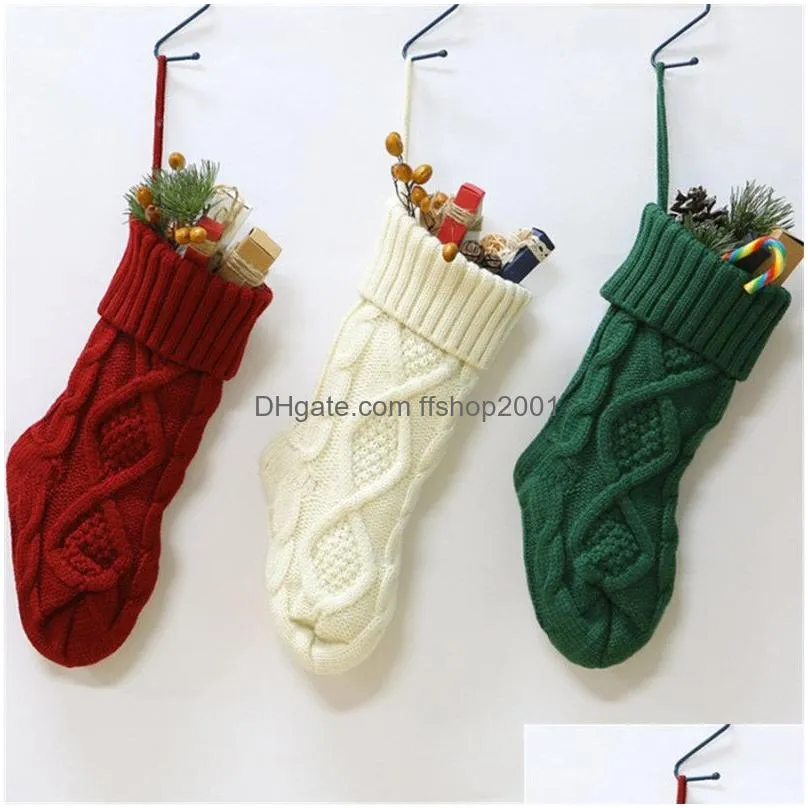 knitted christmas stockings durable christmas fireplace stocking xmas hanging candy socks xmas party home garden decoration