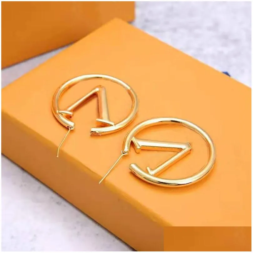 designer luxury fashion 18k gold hoop earrings lady women party ear studs wedding lovers gift engagement jewelry with box
