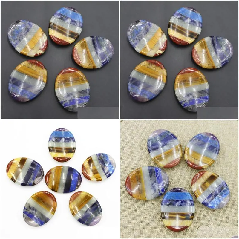 pendant necklaces natural gem 7 chakra energy thumb concave smooth massage stone reiki healing meditation crystal spiritual therapy 4pcs