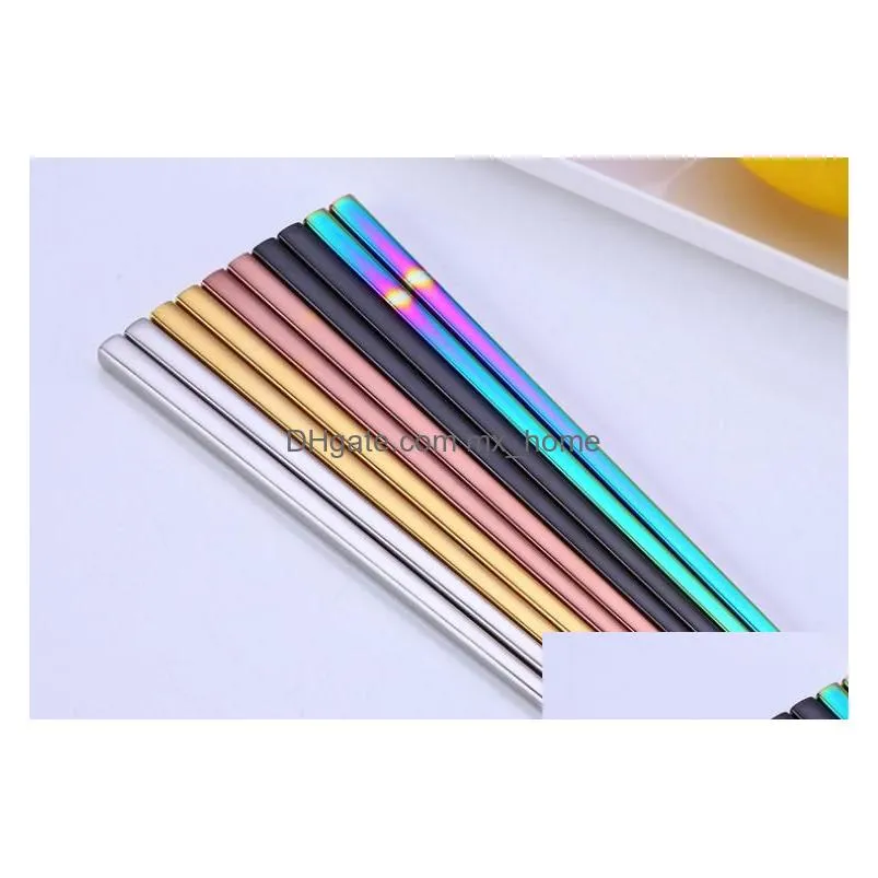 glossy titanium plated chopsticks anti scalding high-grade 304 stainless steel rainbow golden black square chopsticks