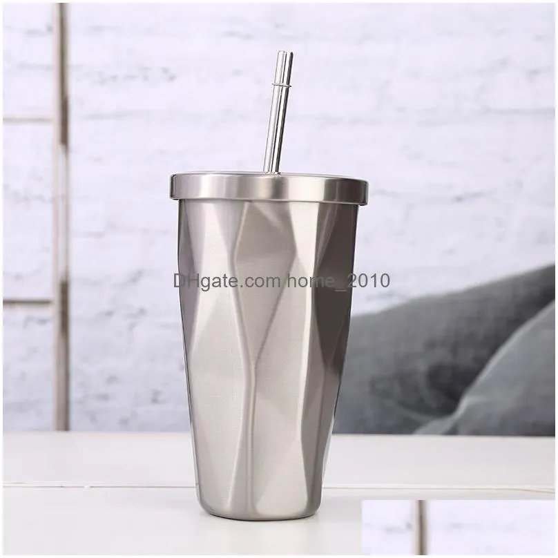 500ml stainless steel diamond car cups travel coffee mug tea mugs with lid and straw diamond gradient mug