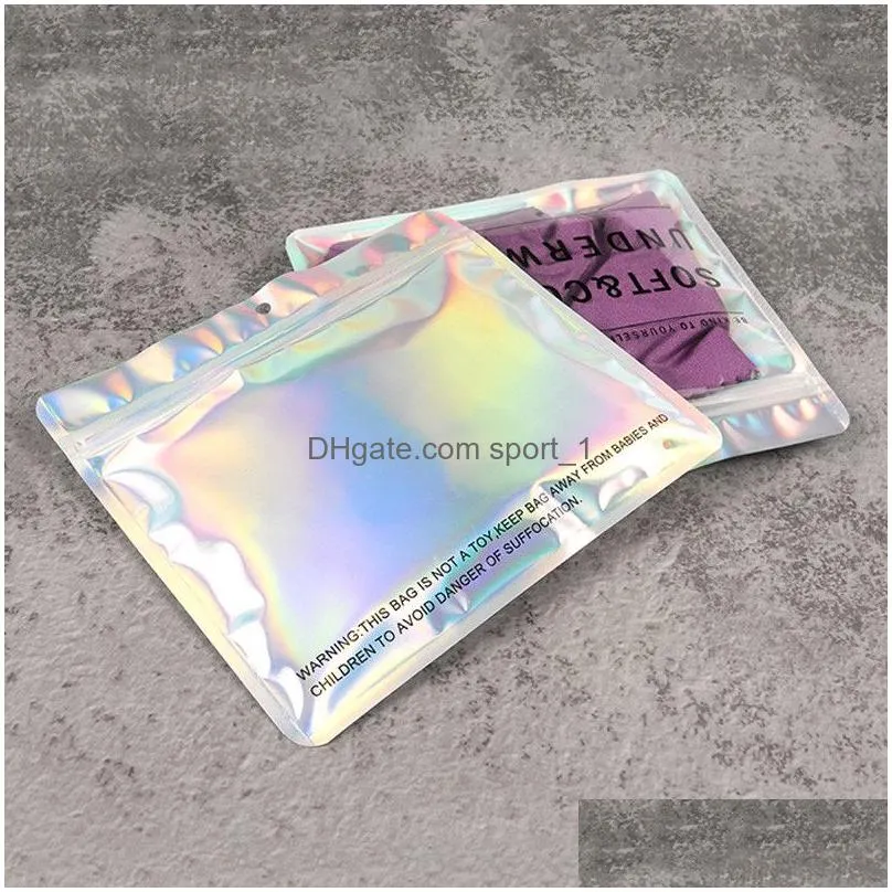 100pcs/lot aluminum foil hologram underwear bag 18x16cm flat waterproof under cloth storage bag with hang hole