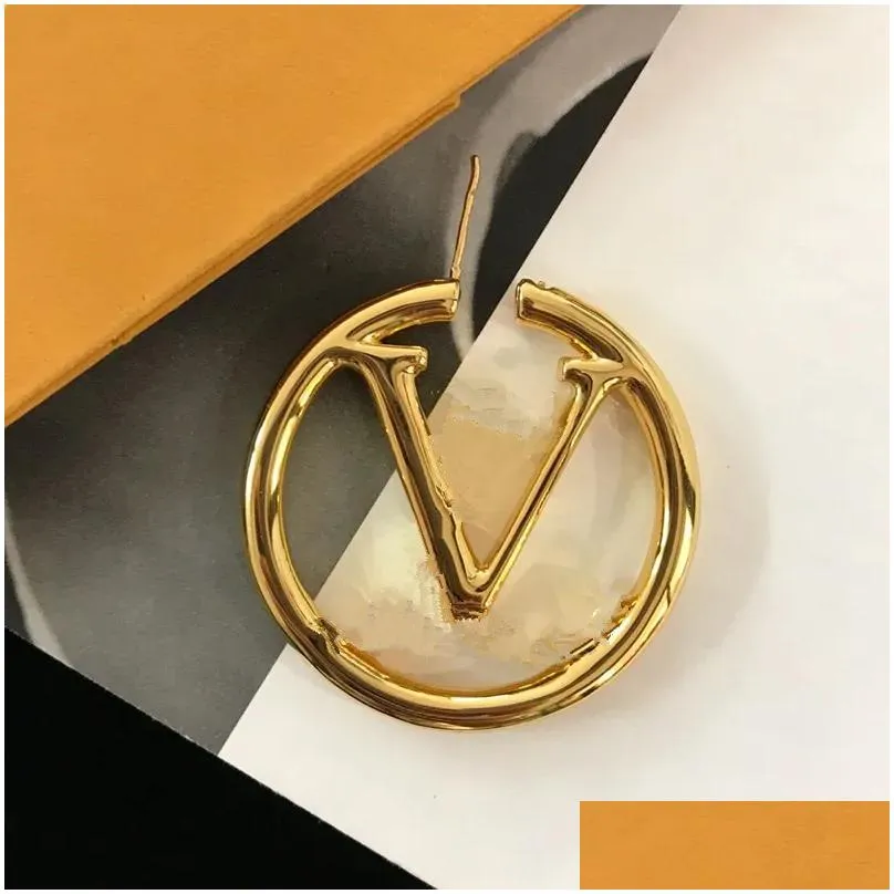 designer luxury fashion 18k gold hoop earrings lady women party ear studs wedding lovers gift engagement jewelry with box