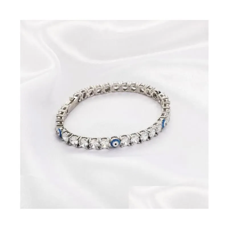 evil eye tennis bracelet hip hop bracelets for women blue stone beads bracelet mens jewellery