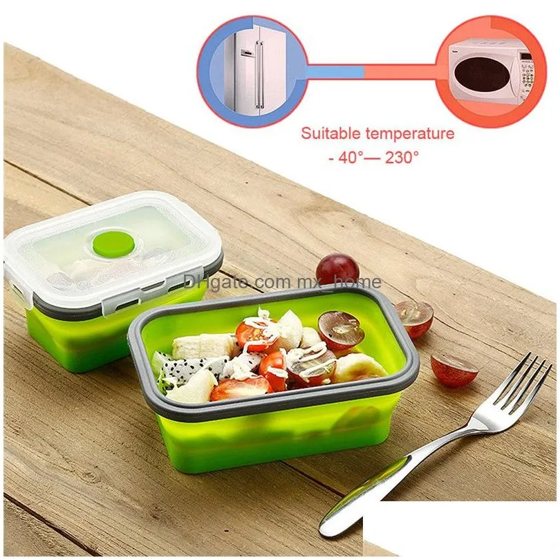 silicone folding lunch boxes rectangle collapsible bento box food container bowl 350/500/800/1200 ml 4pcs/ set