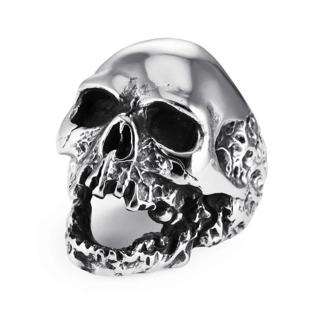 wholesale gothic skull ring vintage silver color punk biker metal jewelry rock skeleton rings size 16mm to 22mm mix style