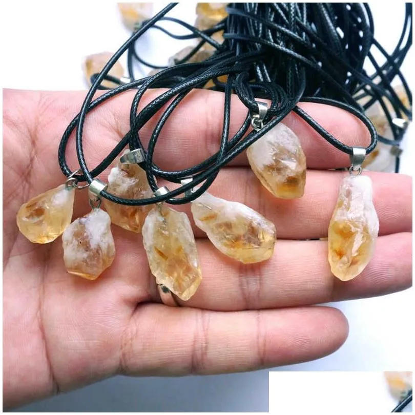 citrine pendant necklace genuine natural crystal stone jewelry bulk wholesale healling raw gemstone yellow quartz women