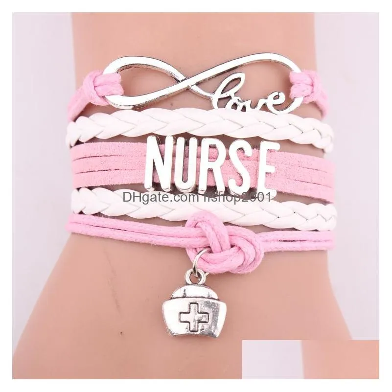  nurse braided leather rope bracelets medical kit bag charm love wrap bangle for women girl nurses day jewelry gift