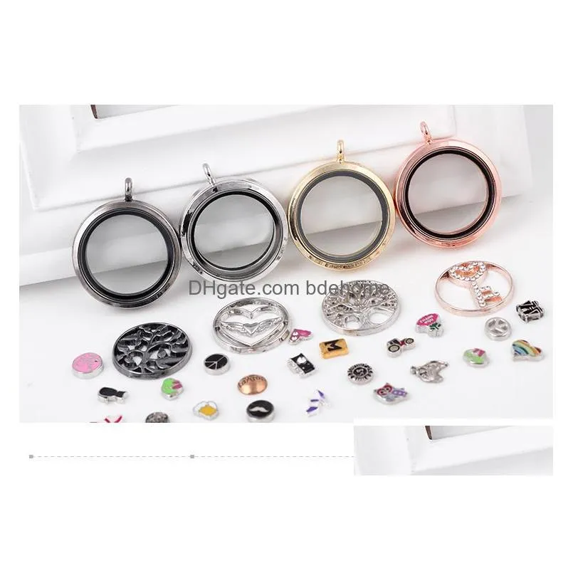 4 colors opening living magnetic locket pendant 30mm circle glass floating lockets charms for fashion jewelry bracelets necklaces