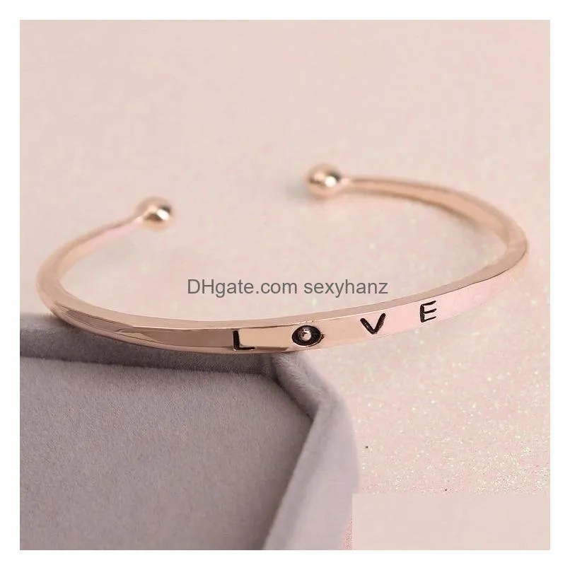 2017 fashion texture female minimalist love letter cuff bangles bracelets for women gold silver rose gold 3 colors valentines day