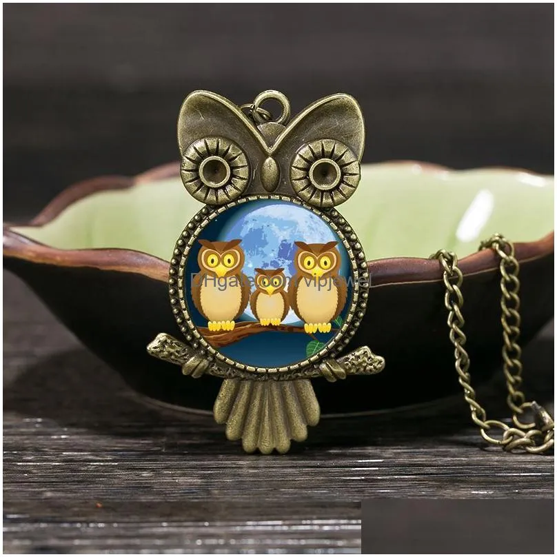  fashion jewelry cute owl pendant necklace retro cartoon pendant necklace sweater chain for women jewellery accessories factory