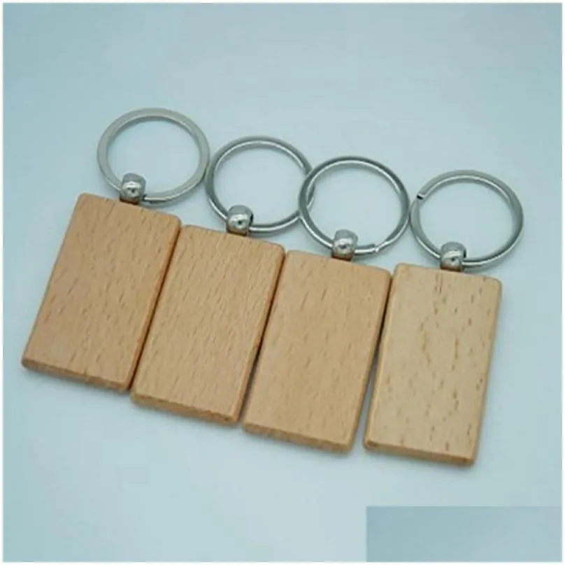 keychains 80pcs blank rectangle wooden key chain diy wood tags can engrave gifts