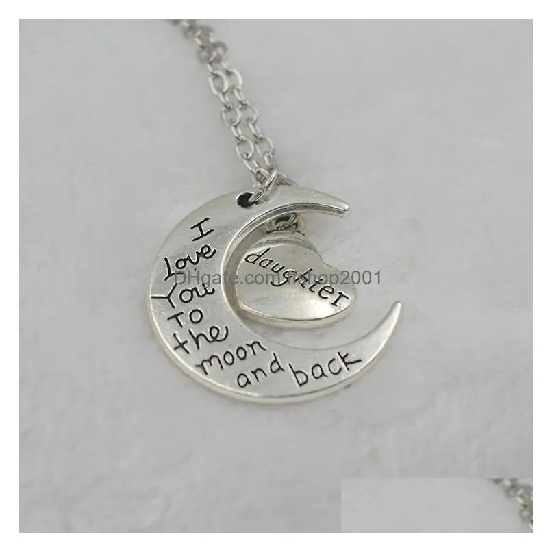 fashion women necklace moon heart pendant necklace i love you to the moon and back for family pendant link chain party accessories