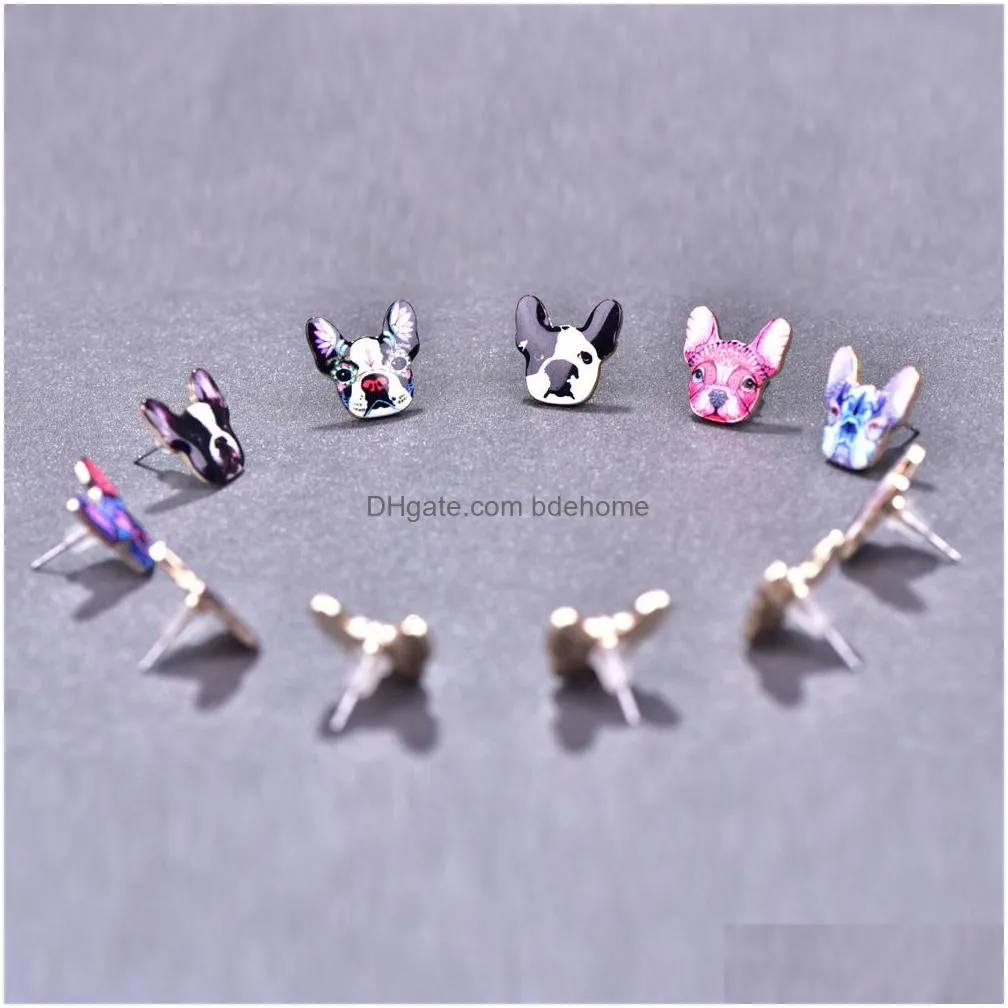 cute enamel printing dog stud earrings for women colorful puppy animal cartoon ethnic earrings fashion jewelry gift