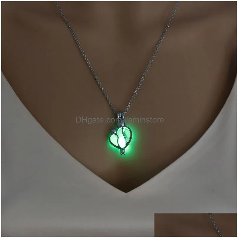 new luminous mother and child pendant necklace glow in the dark open cage locket charm chains for women fashion mothers day jewelry