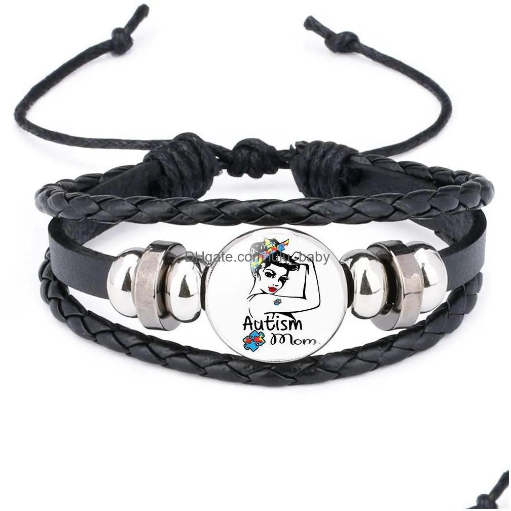  kids autism awareness bracelets for children autism boy girl charm leather wrap wristband bangle fashion inspirational jewelry in