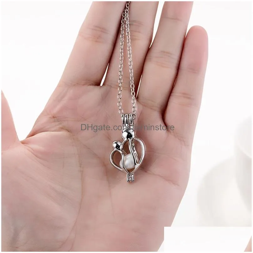 new luminous mother and child pendant necklace glow in the dark open cage locket charm chains for women fashion mothers day jewelry