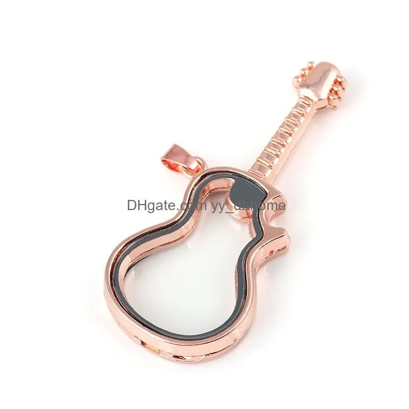 fashion music guitar living memory magnetic locket 4 color floating instrum glass lockets pendant charms fit necklace jewelry