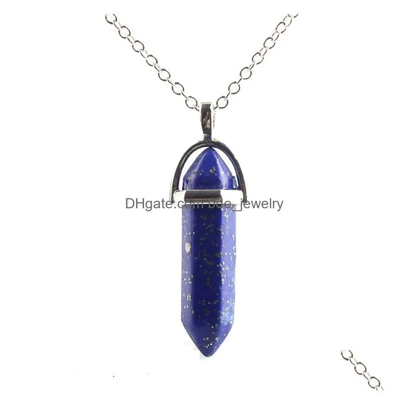 fashion natural stone gun bullet necklaces crystal quartz hexagonal healing pendant stainless steel chain for women fashion jewelry