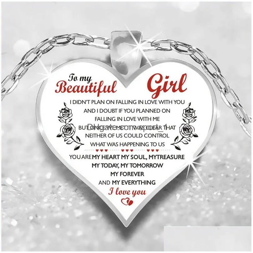 to my wife son daughter granddaughter girls fiancee necklace love glass heart pendant dad mom i love you jewelry gift