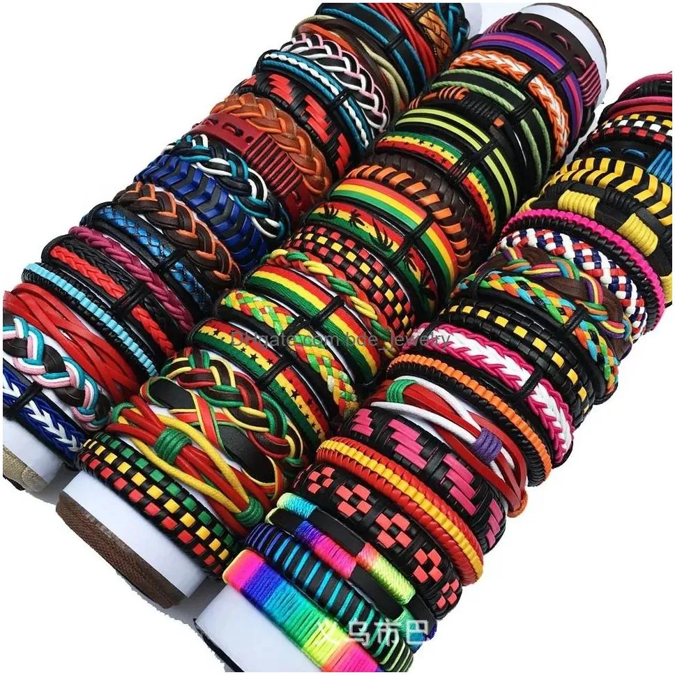 mix styles handmade braided leather charm bracelets for women men vintage wristband wrap bangle fashion party jewelry in bulk