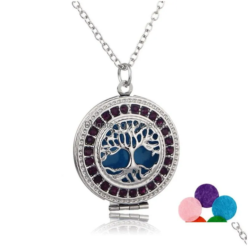  arrival tree of life aromatherapy necklace crystal rhinestone locket pendant essential oil diffuser necklaces for women fashion