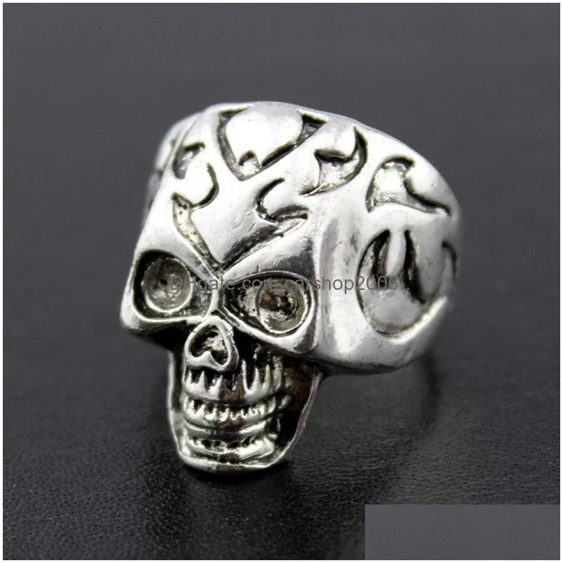 2017 gothic skull carved biker rings mens anti-silver retro punk rings for men s fashion jewelry mixed styles bulk lots 