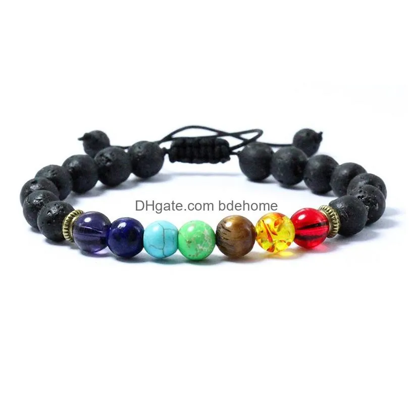 7 chakra charm adjustable bracelets for men women tiger eye lava rock healing balance beads reiki buddha prayer natural stone yoga