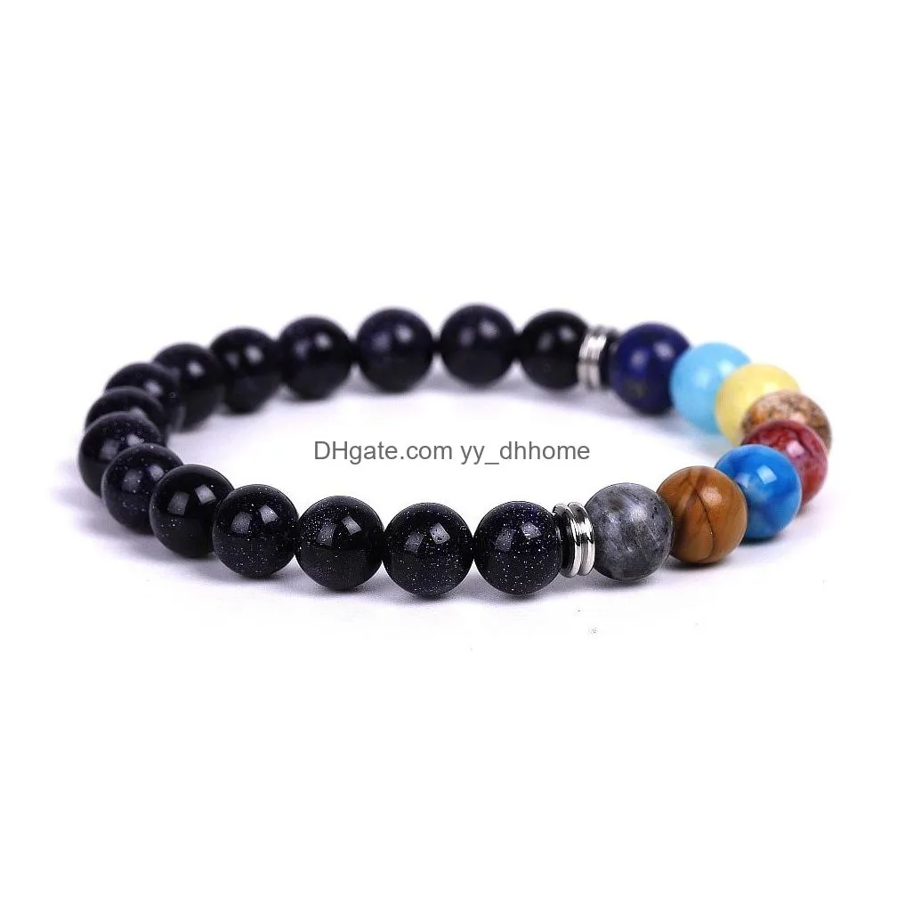 eight planets natural stone beads chain bracelets for women men lovers galaxy solar system lava rock yoga chakra charm bangle diy