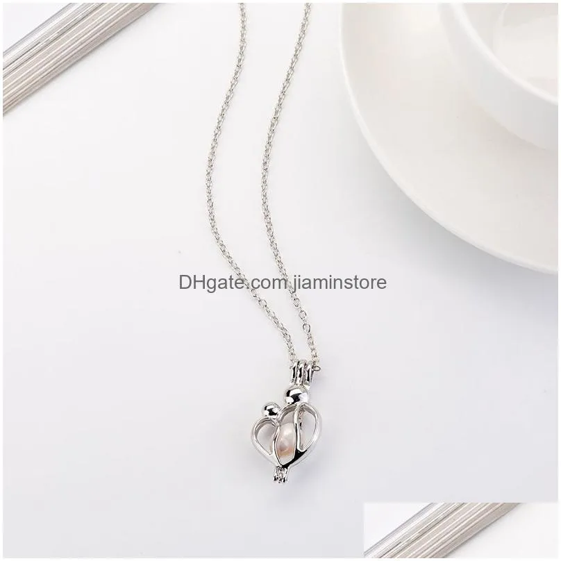 new luminous mother and child pendant necklace glow in the dark open cage locket charm chains for women fashion mothers day jewelry