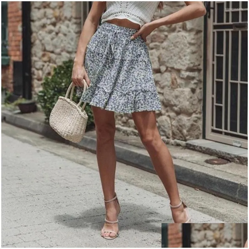 skirts home nest fashion womens vintage floral print high waist ruffled short skirt casual beach mini womens summer