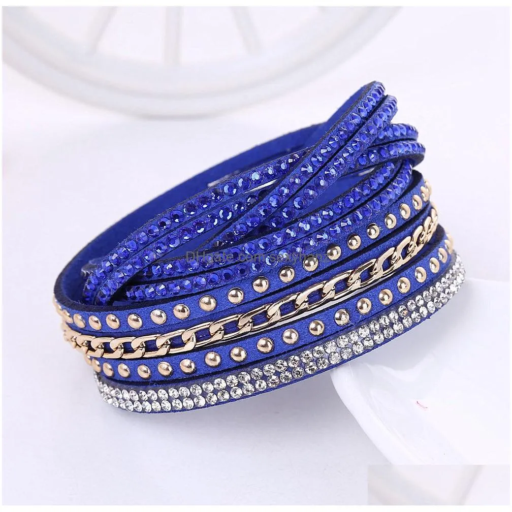 korean women crystal wrap wristband multilayer velvet leather diamond bracelets bangle band cuff for girl fashion jewelry gift